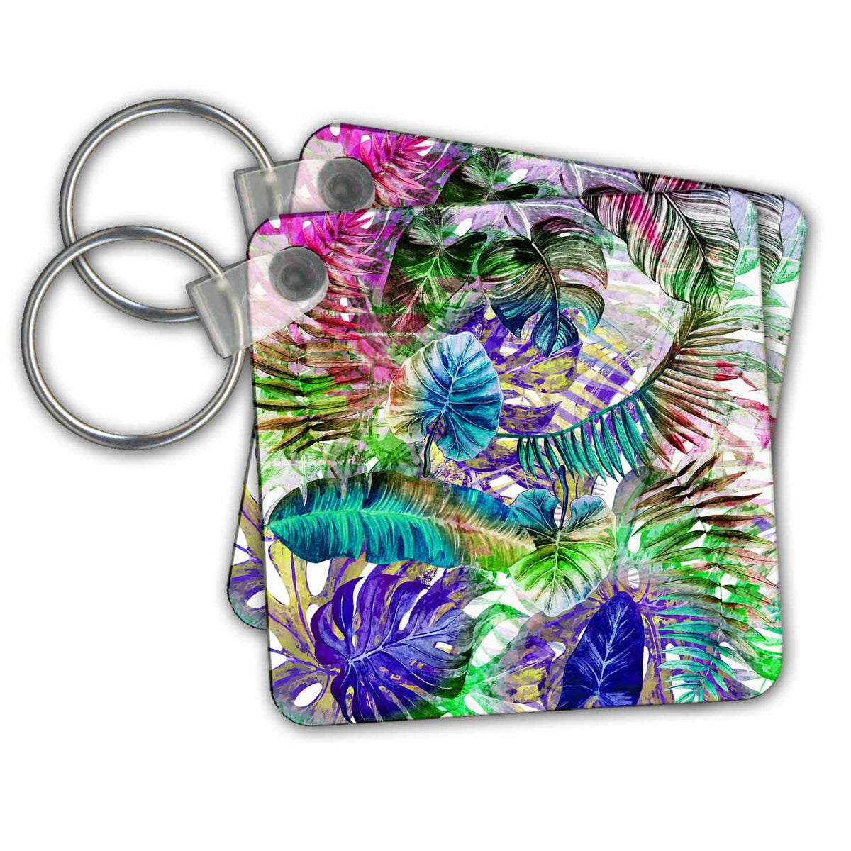 Key Chain - Aloha Colorful Foliage Leaf Jungle Tropical Hawaii Pattern Pattern