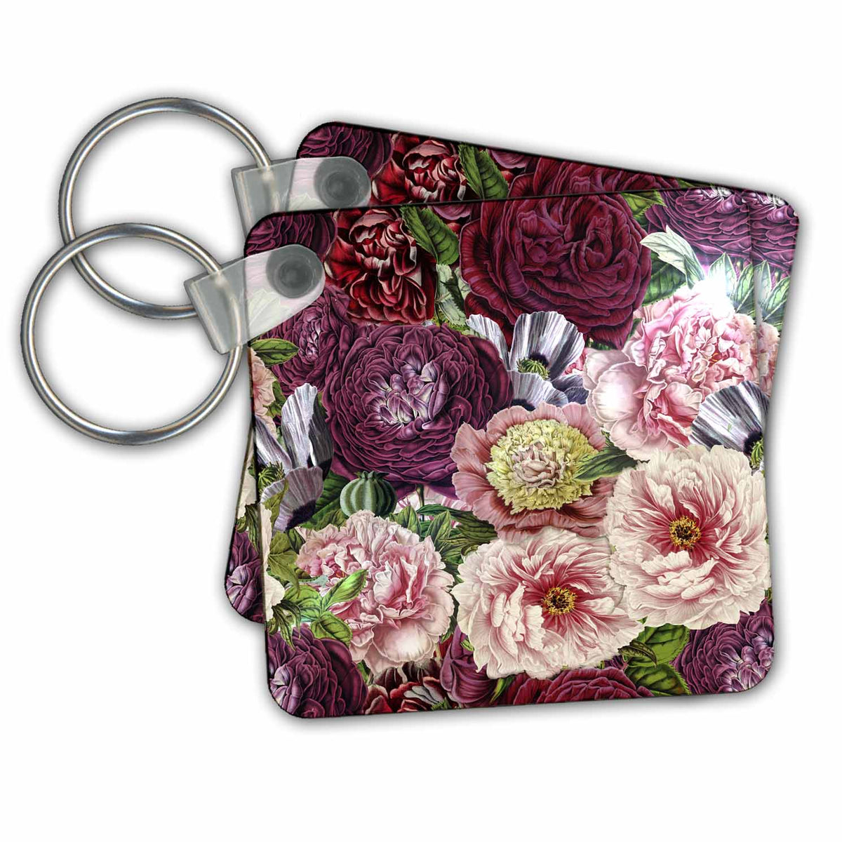 Key Chain - Trendy Chic Victorian Vintage Peony and Rose Flower Pattern Pattern
