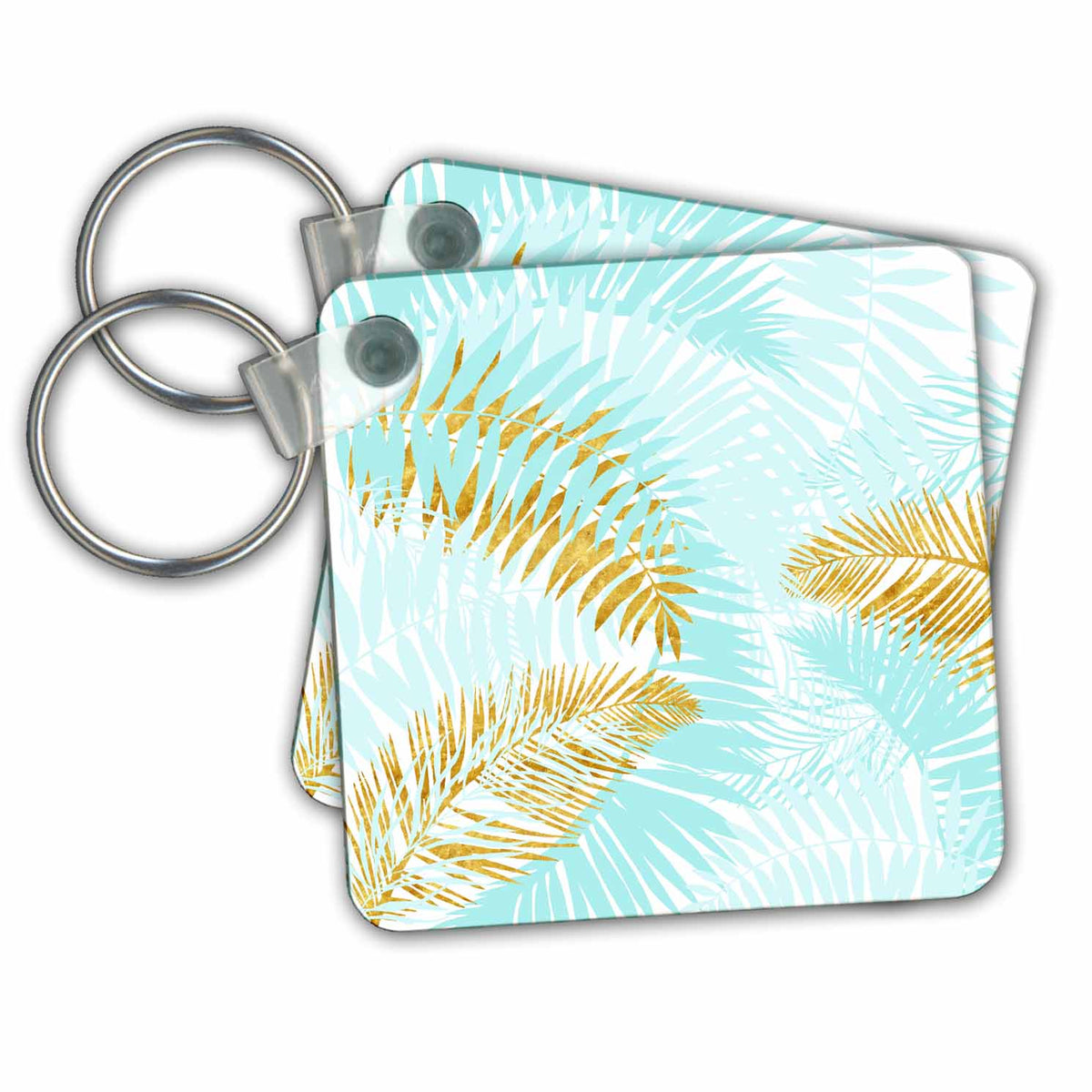 Key Chain - Aloha Gold Teal Palm Foliage Jungle Tropical Hawaii Pattern Pattern