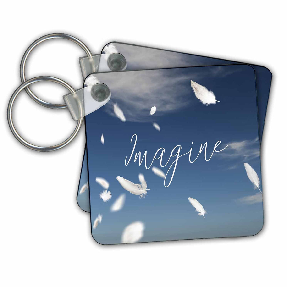 Key Chain - Imagine Quote On Clear Blue Sky with Feathers Sayings and Typography