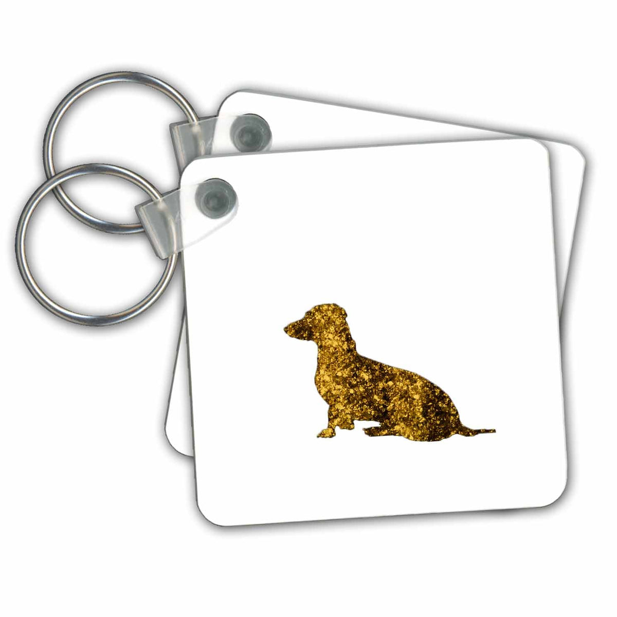 Key Chain - Glittery Sitting Dachshund On White Background Faux Glitter Pattern