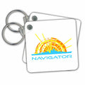 Key Chain - Navigator. Sun, ship silhouette, text navigator. White background Alexis Design - Transport