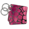 Key Chain - Shocking Pink and Black Metallic Look Giraffe Animal Print Pattern Pattern
