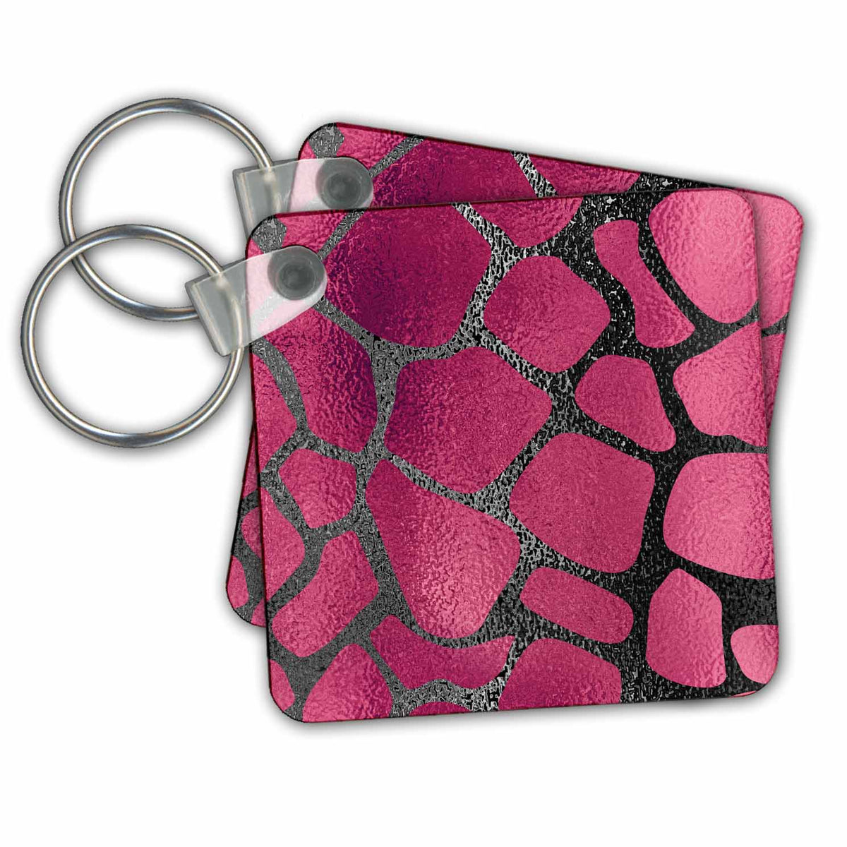 Key Chain - Shocking Pink and Black Metallic Look Giraffe Animal Print Pattern Pattern