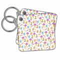 Key Chain - Cute Purple and Blue Ice Cream Cones, Cake, Cookies, Candy Pattern Pattern