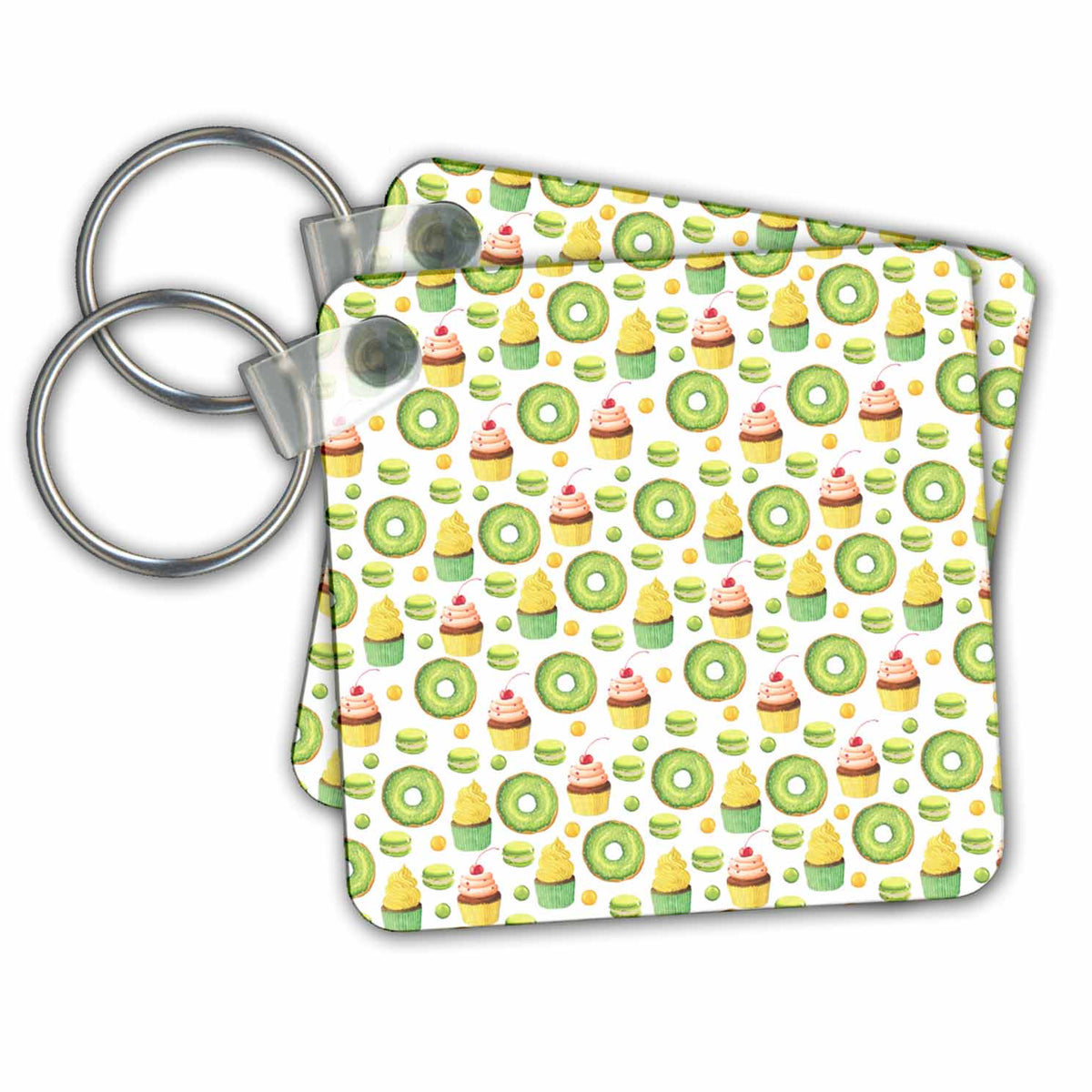 Key Chain - Cute Green and Peach Donuts, Cupcakes, Cookies Pattern Pattern