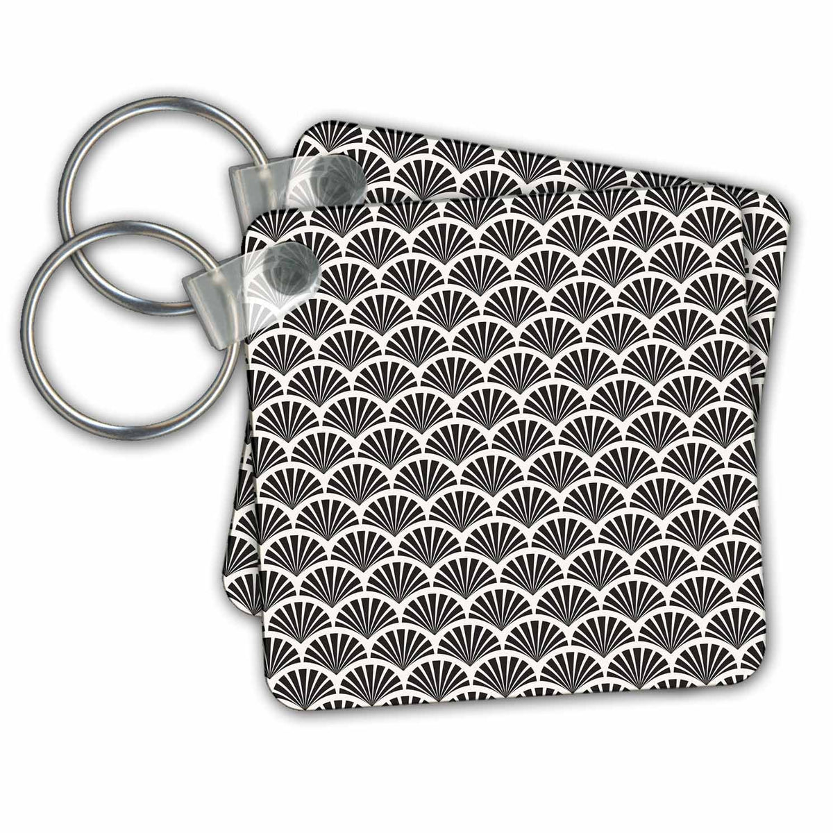Key Chain - Pretty Black and White Fancy Fan Pattern Pattern