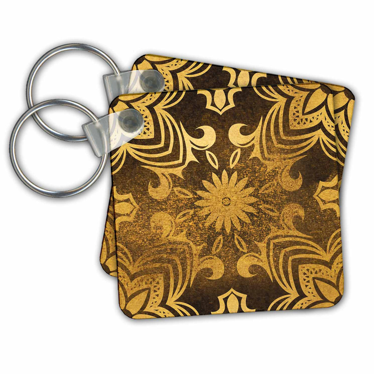 Key Chain - Fancy Gold and Brown Floral Pattern Pattern