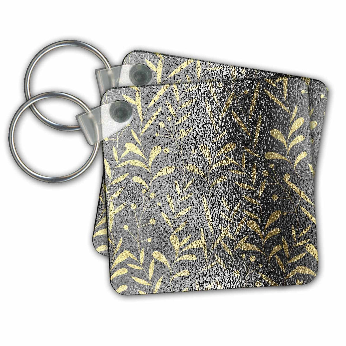 Key Chain - Glam Silver and Gold Metallic Look Leafy Pattern Pattern