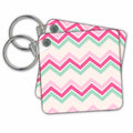 Key Chain - Pink, Mint Green, and White Chevron Stripes Pattern