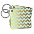 Key Chain - Aqua and Gold Chevron Stripes Pattern