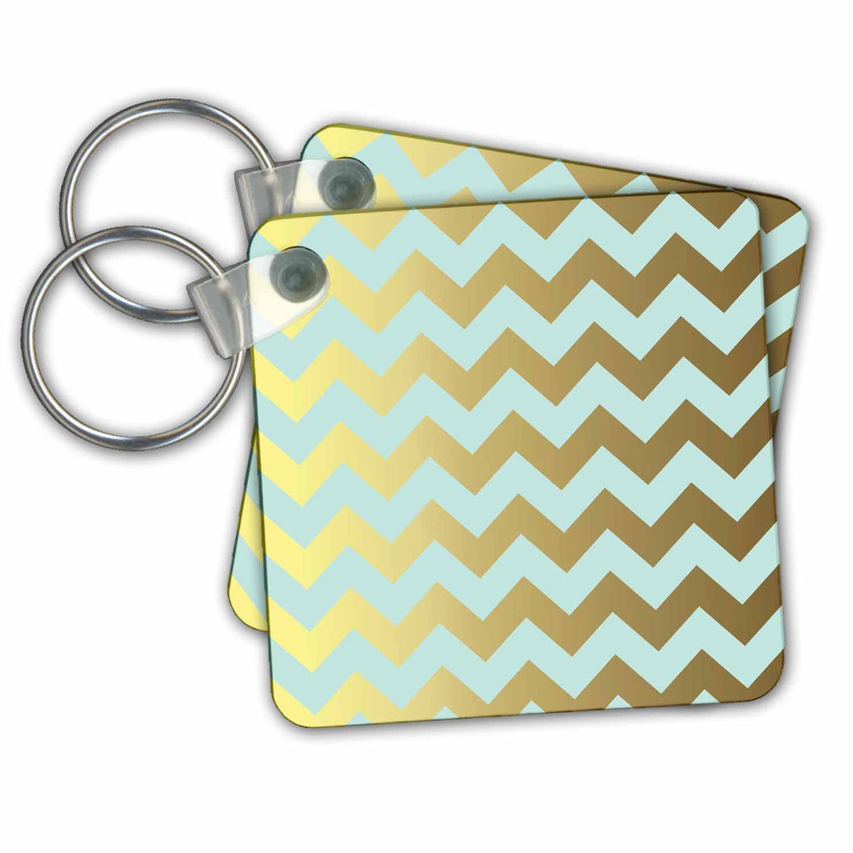 Key Chain - Aqua and Gold Chevron Stripes Pattern