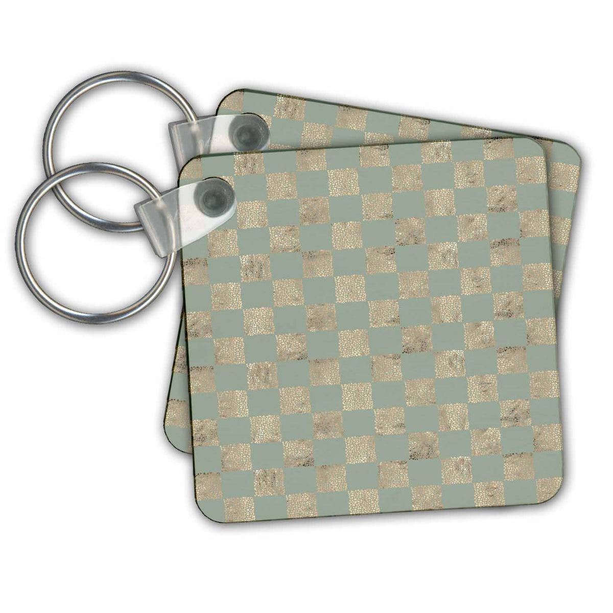 Key Chain - Glam Gold Dots and Aqua Squares Checkerboard Pattern Pattern