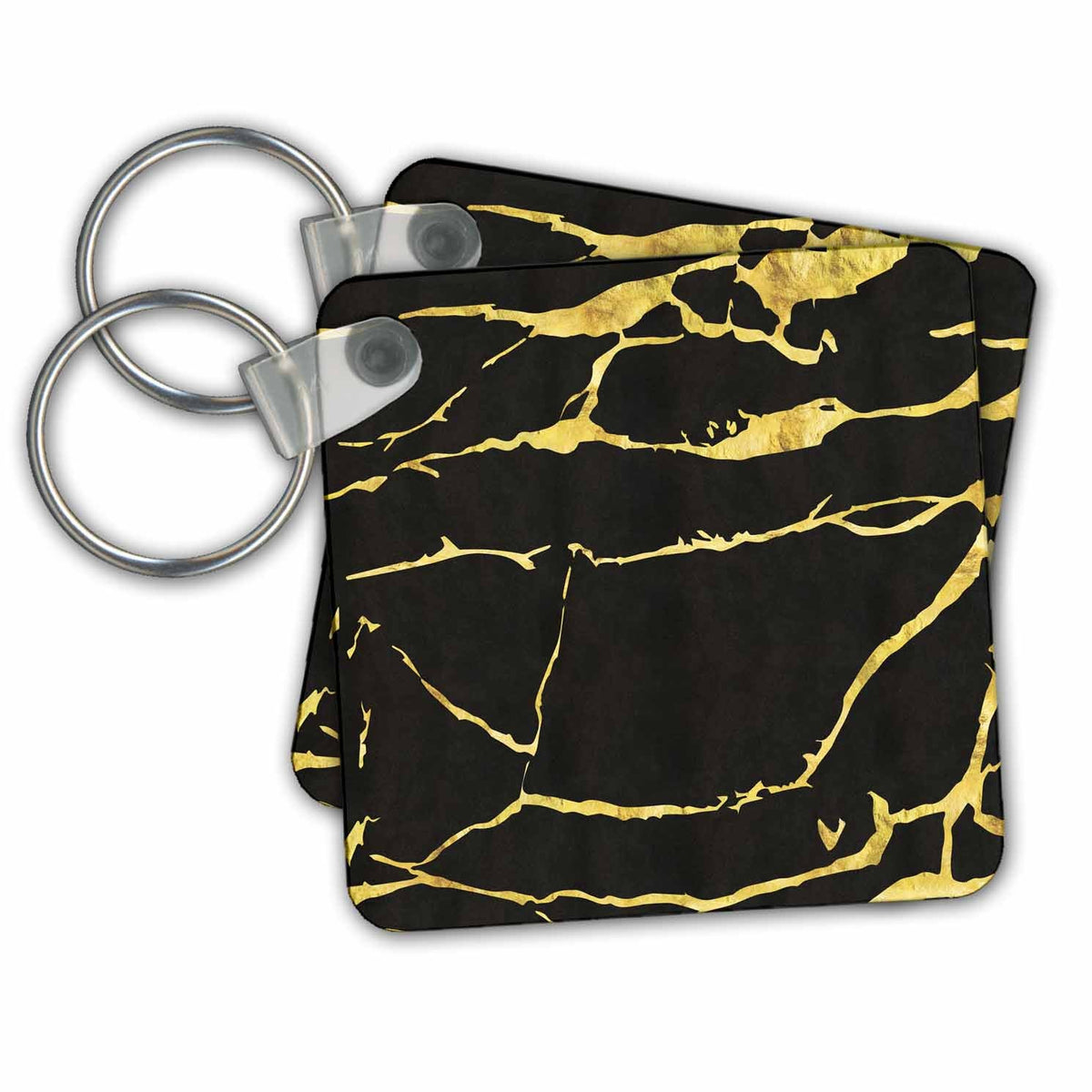 Key Chain - Contemporary Digital Gold and Black Crackle Pattern Pattern