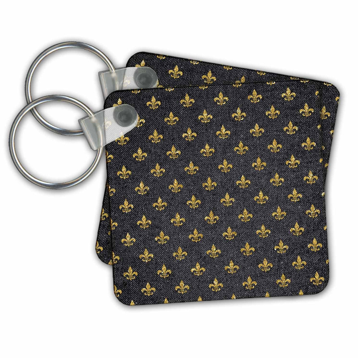 Key Chain - Digital Gold Fleur De Lis On A Jean Look Background Pattern