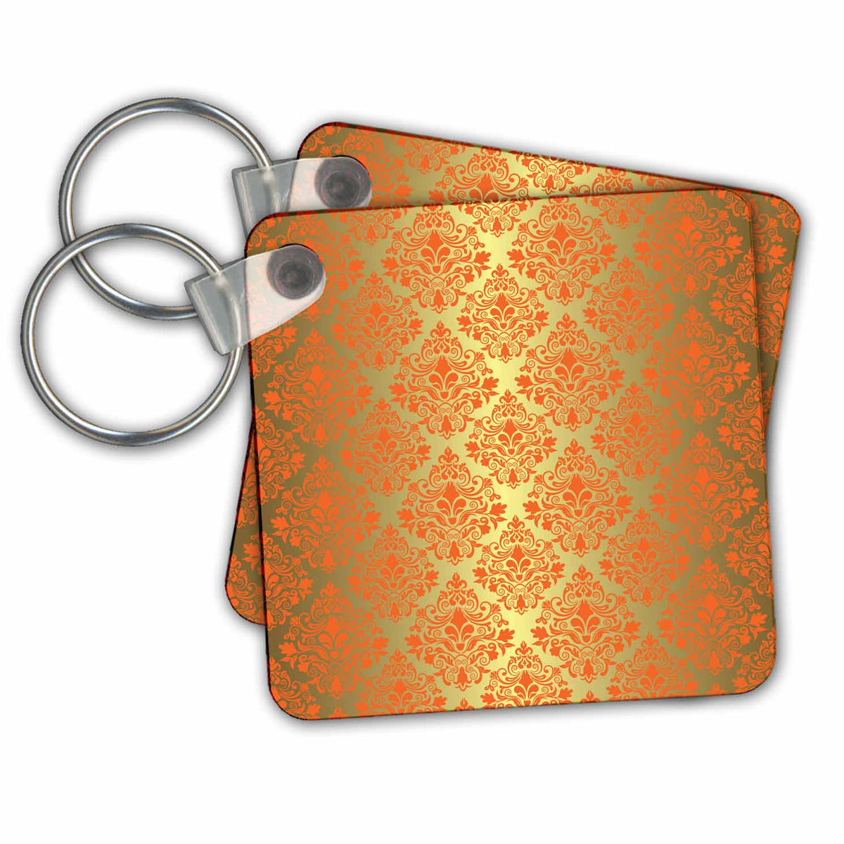 Key Chain - Digital Gold and Orange Damask Pattern Pattern