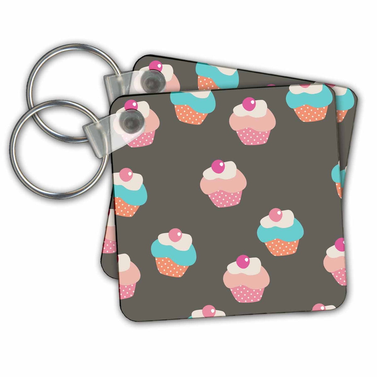 Key Chain - Cute Pink, Light Blue, Orange Cupcakes Pattern Pattern
