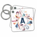 Key Chain - Boho Feather Wreath With A Monogram A Initial Watercolor Design Monograms