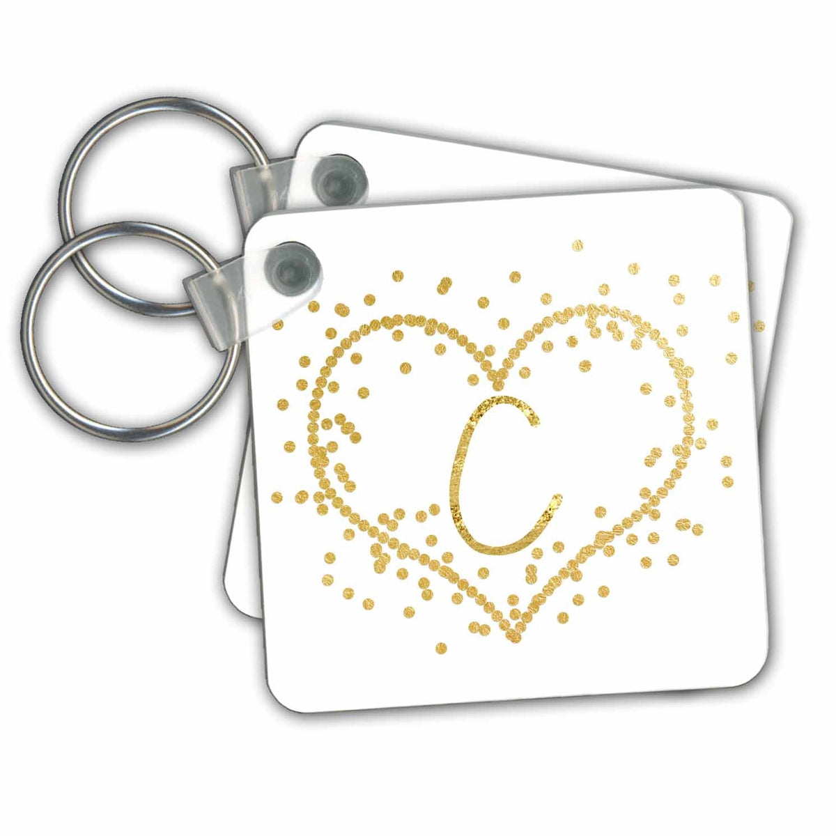 Key Chain - Glam Digital Printed Gold Confetti Heart Monogram C Monograms