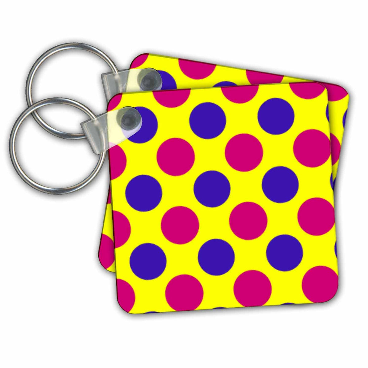 Key Chain - Red and Blue Polka Dots on a Yellow Background Designs Patterns