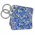 Key Chain - Watercolor Leaf Pattern In Blue And White Allover Pattern