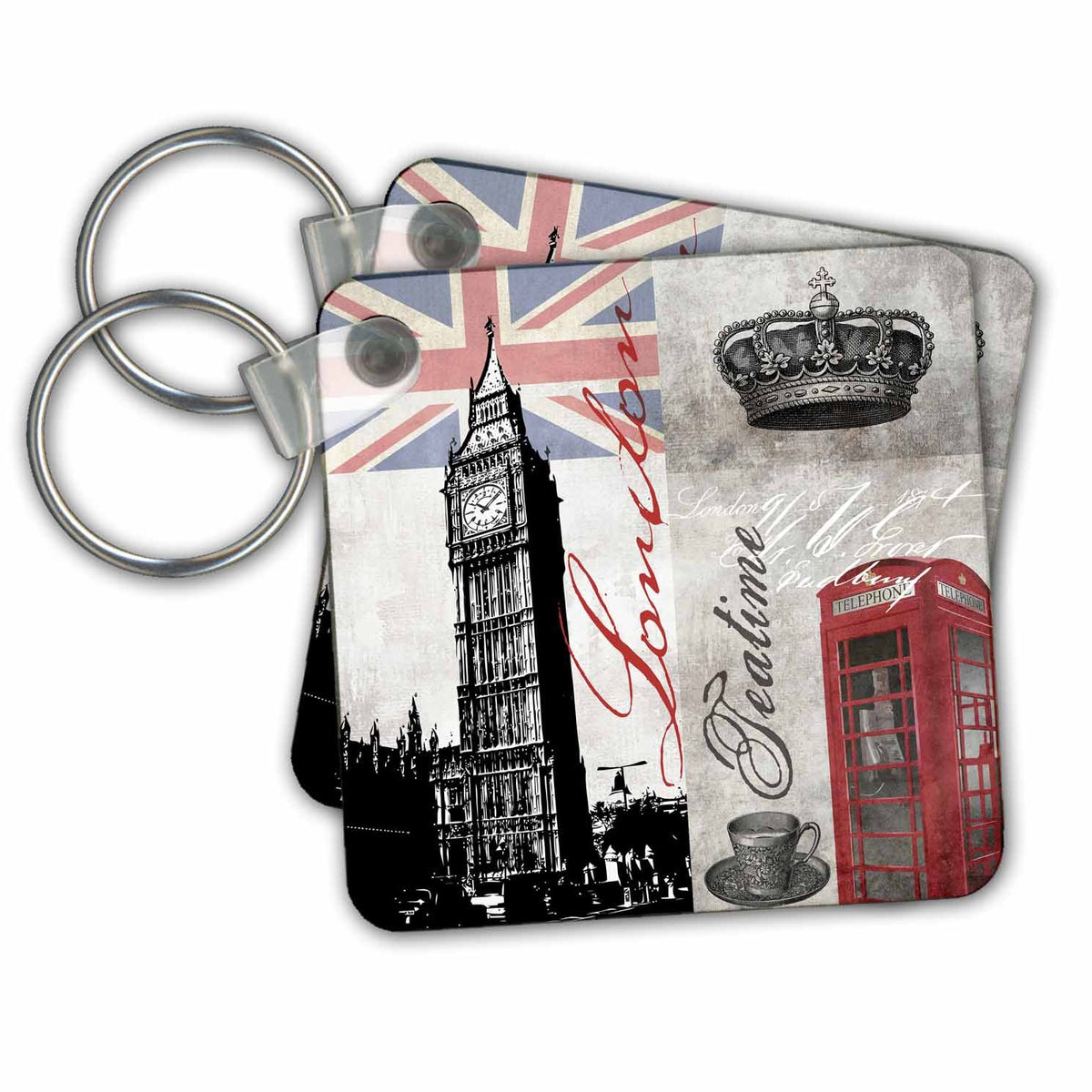 Key Chain - Illustration Great Britain With Telephone Booth Art Illustration