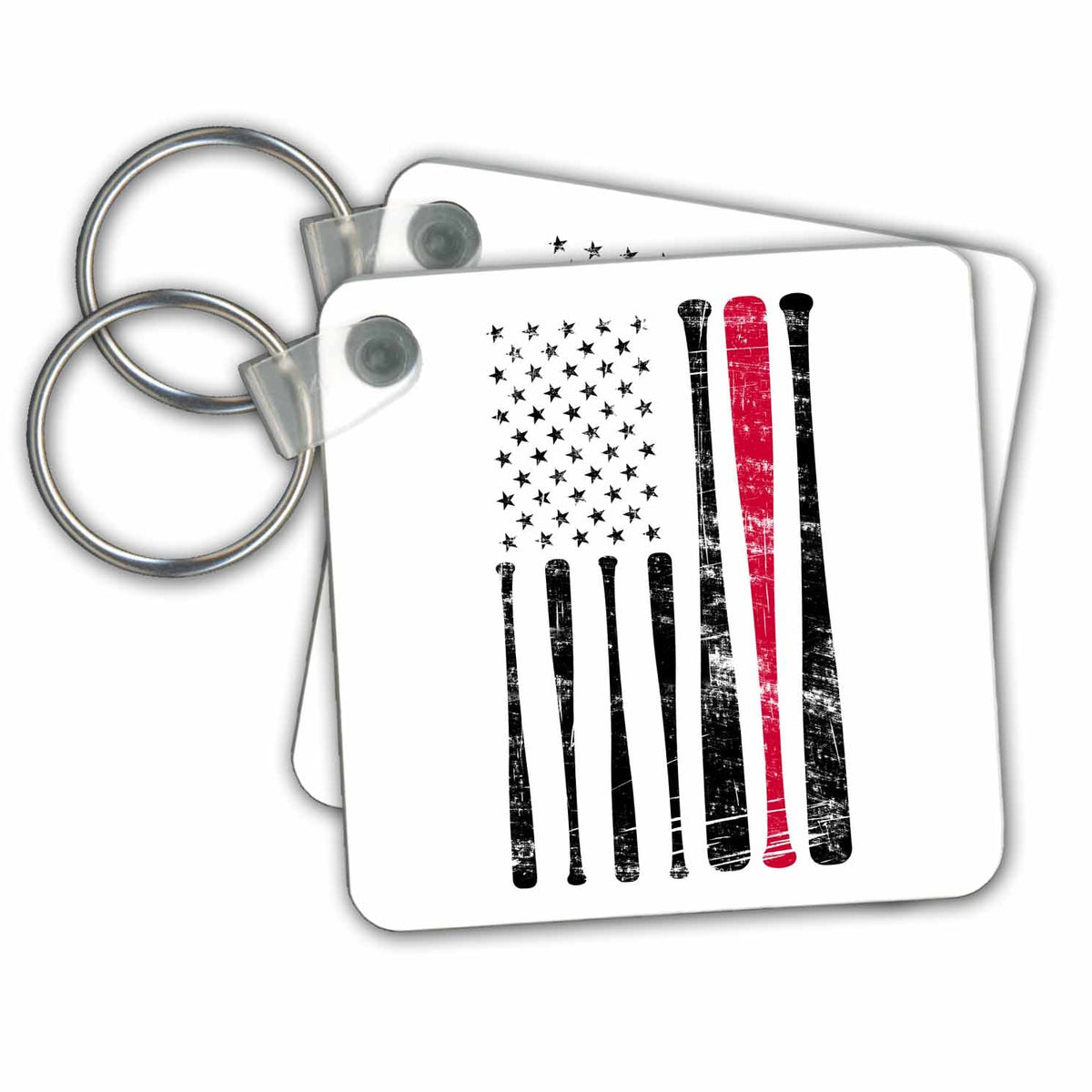 Key Chain - American Flag Baseball Bats USA Patriot Illustrations