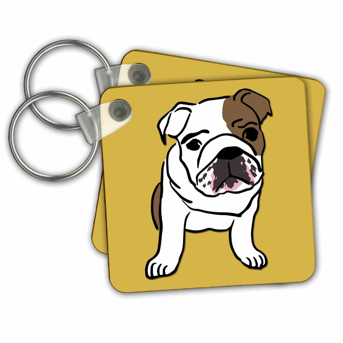 Key Chain - French bulldog. Gold background. Patterns