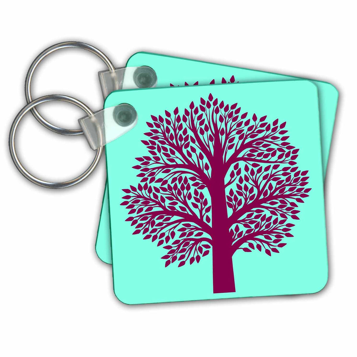 Key Chain - Abstract. Tree. Turquoise and burgundy. Patterns
