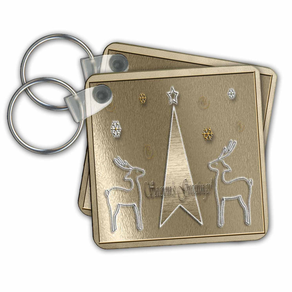 Key Chain - Reindeer on Gold Seasons Greetings Christmas Design