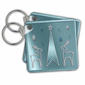 Key Chain - Reindeer on Blue Christmas Design