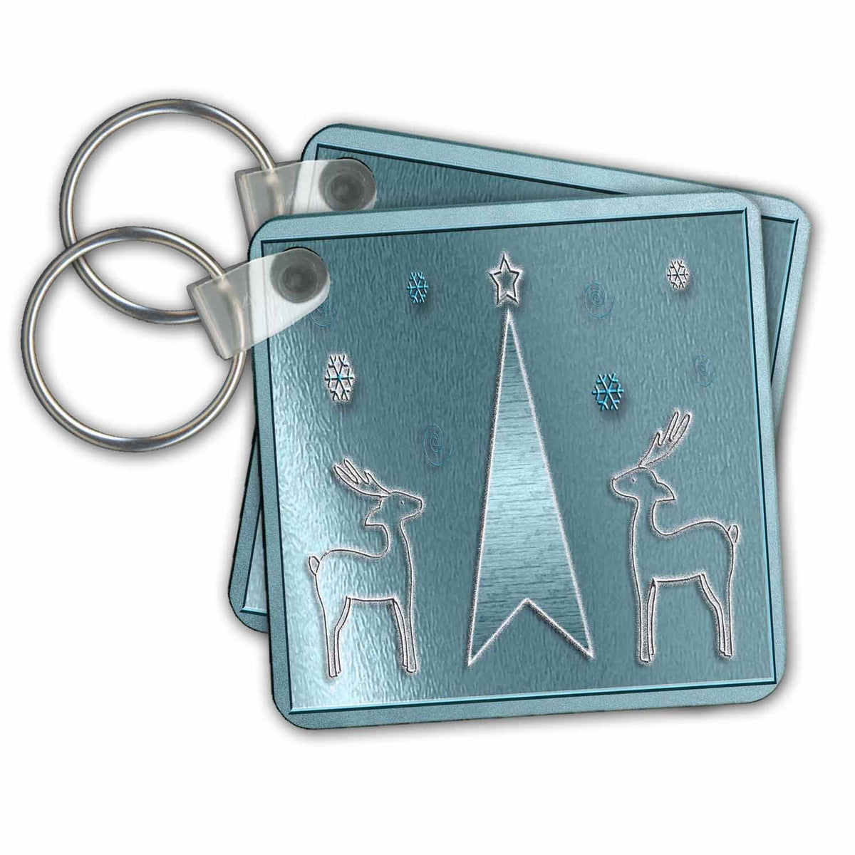 Key Chain - Reindeer on Blue Christmas Design