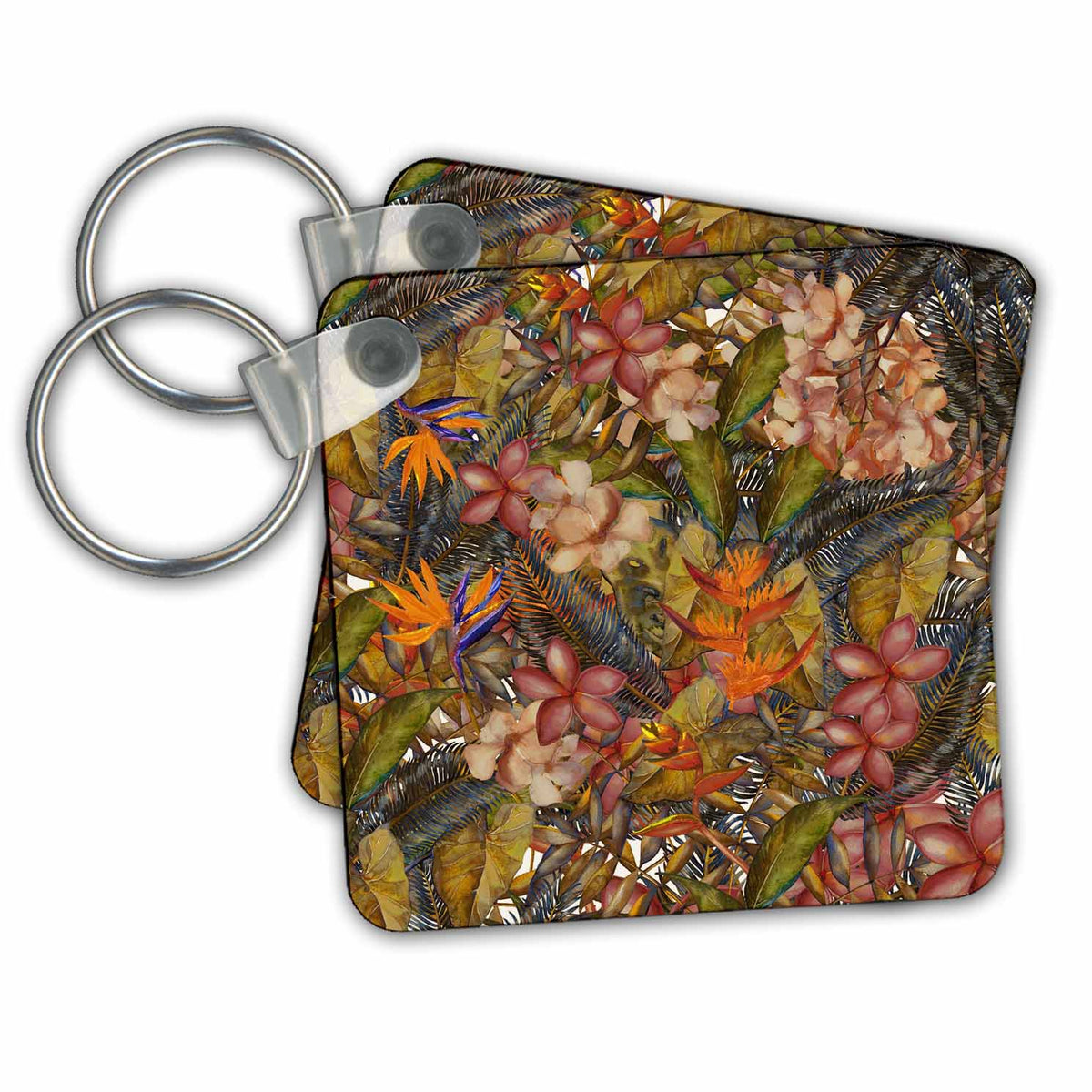 Key Chain - Aloha Copper Hibiscus Flower Jungle Tropical Floral Hawaii Pattern Pattern