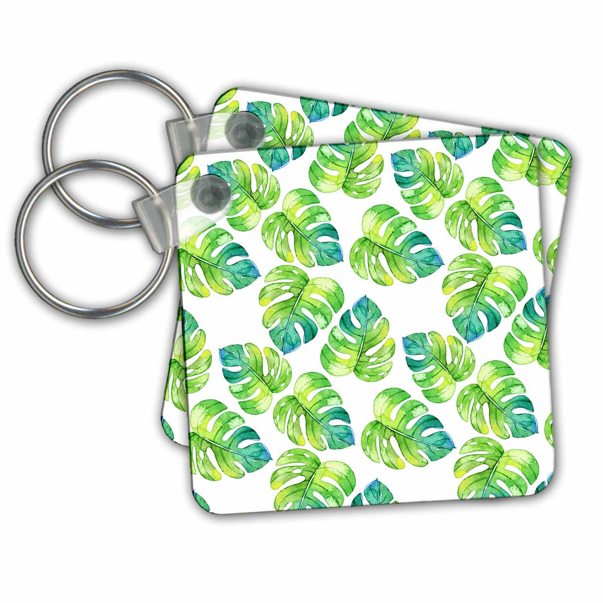 Key Chain - Aloha Monstera Foliage Leaves Jungle Tropical Hawaii Pattern Pattern