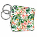 Key Chain - Aloha Hibiscus Flower Leaves Monstera Jungle Tropical Hawaii Pattern Pattern