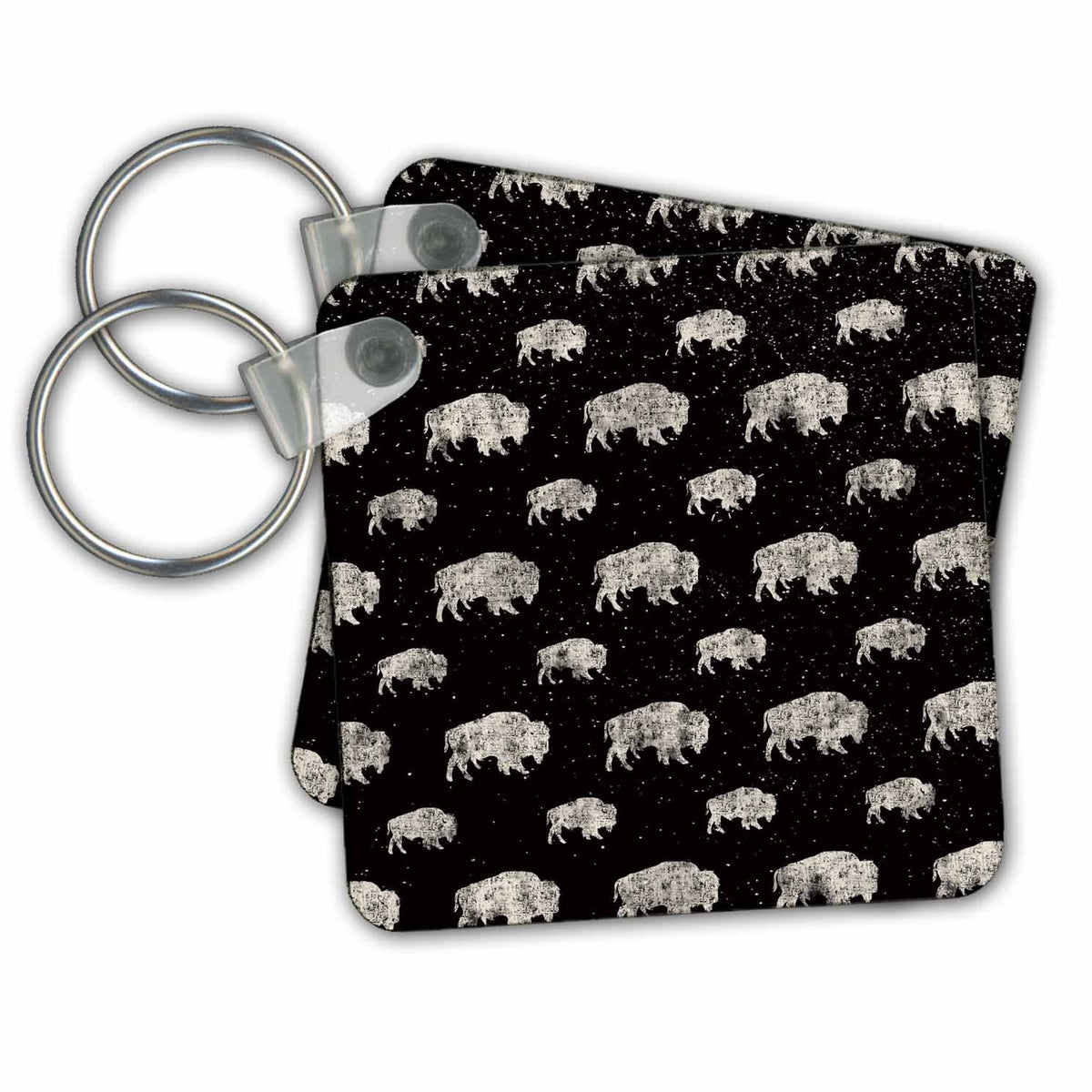 Key Chain - Black and White-Cool Winter Animal Buffalo and Snow Pattern Pattern