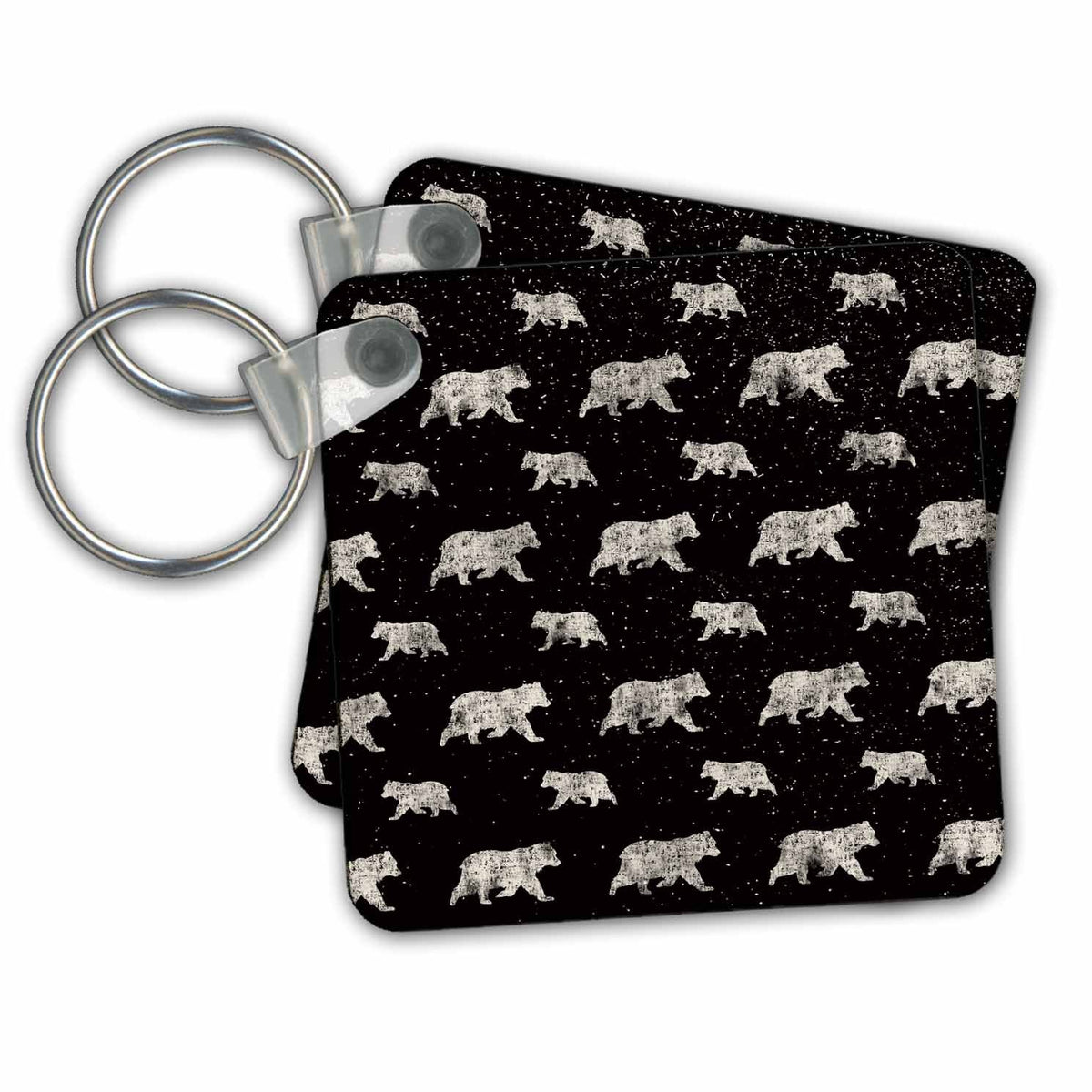 Key Chain - Black and White-Cool Winter Animal Bears and Snow Pattern Pattern