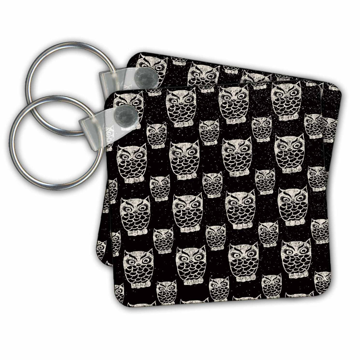 Key Chain - Black and White-Cool Winter Animal Wise Owl and Snow Pattern Pattern