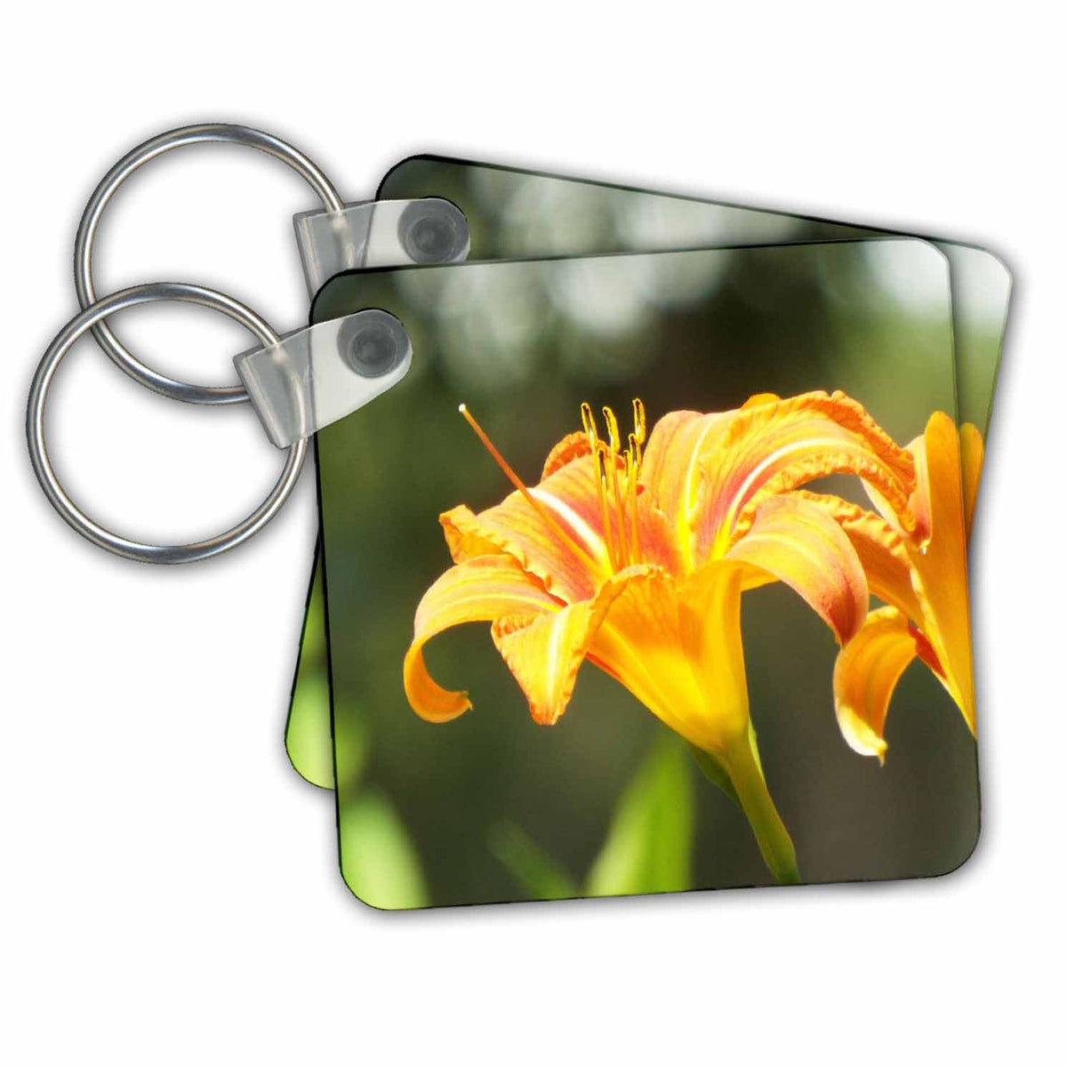 Key Chain - Very Pretty Orange And Yellow Tiger Lily Florals