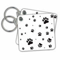Key Chain - Black Paw Prints On White Background Patterns