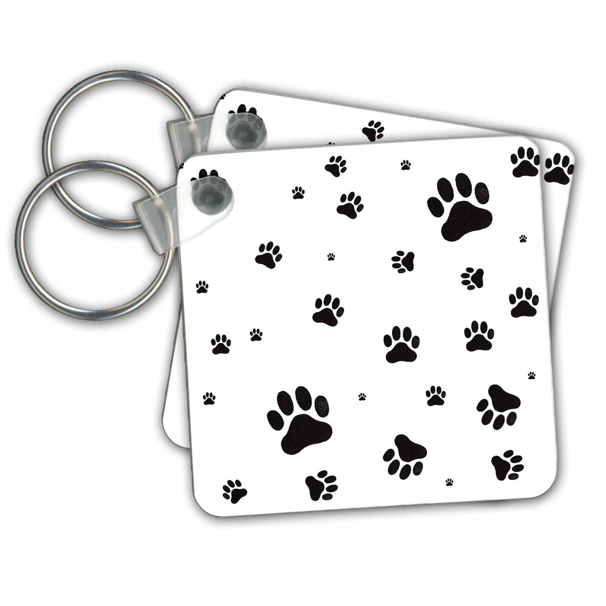 Key Chain - Black Paw Prints On White Background Patterns
