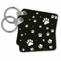 Key Chain - White Paw Prints On Black Background Patterns