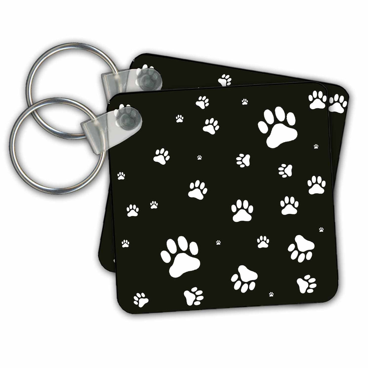 Key Chain - White Paw Prints On Black Background Patterns