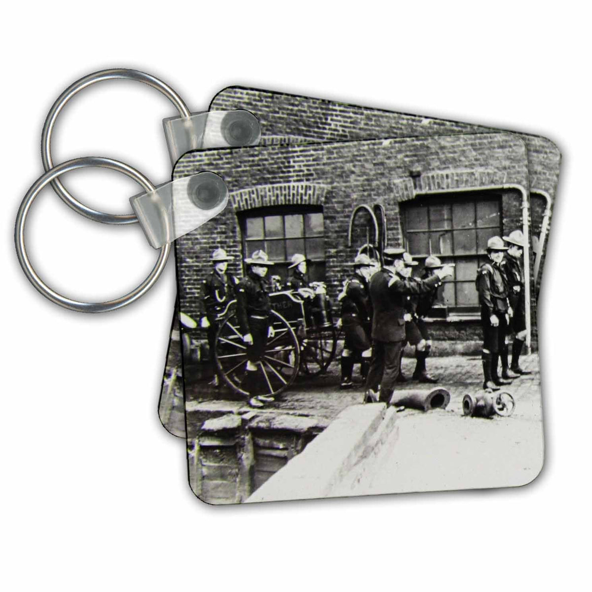 Key Chain - Vintage Fire Brigade Edwardian Merryweather Steam Fire Engine 1908 Magic Lantern Slides