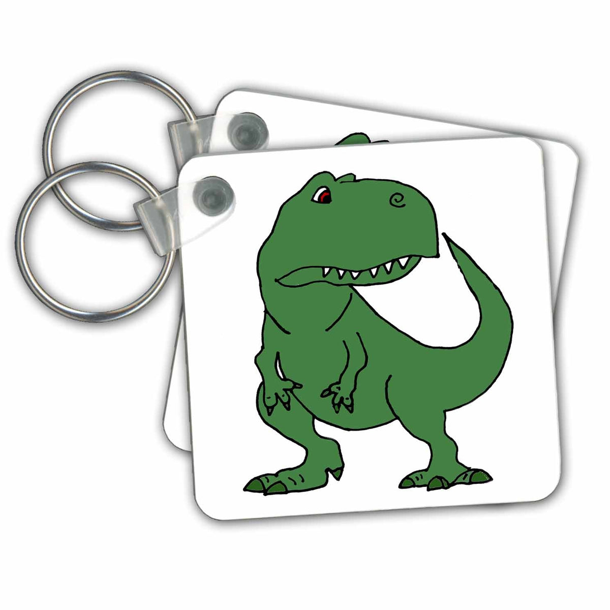 Key Chain - Cool Funny Green T-rex Dinosaur Cartoon Original Dinosaur