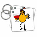 Key Chain - Cool Funny Yellow Chicken Drinking Wine Cartoon Drinking
