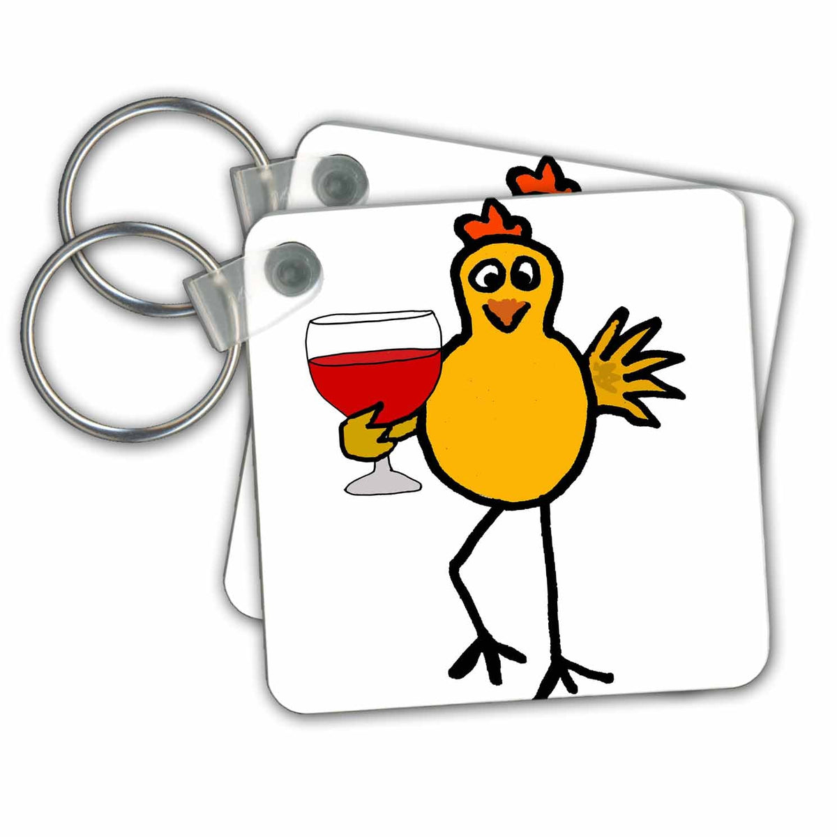 Key Chain - Cool Funny Yellow Chicken Drinking Wine Cartoon Drinking