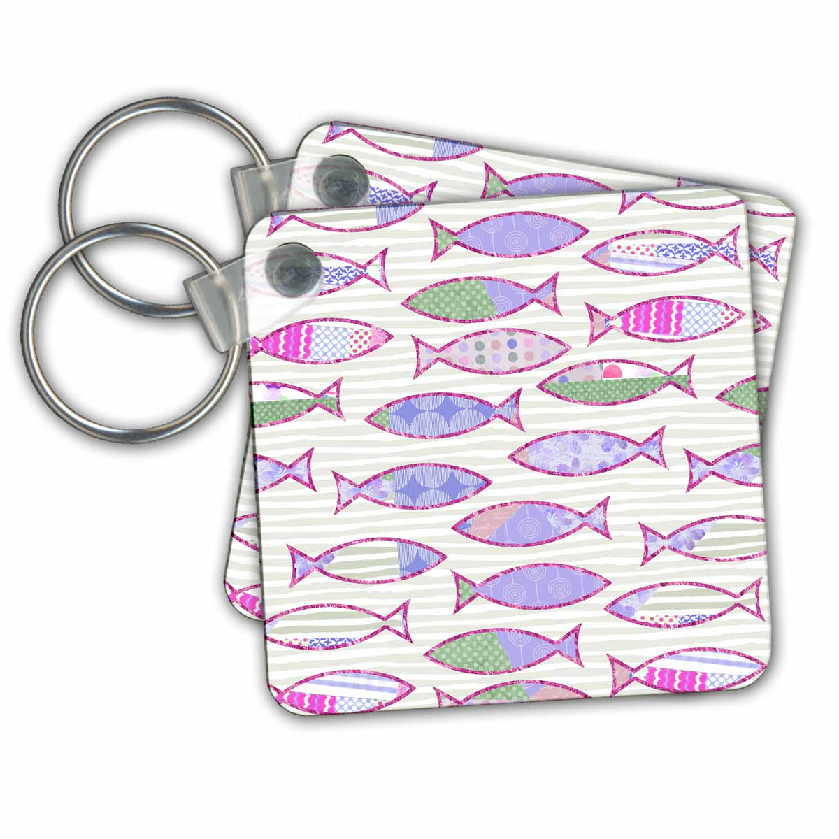 Key Chain - Colorful Fish Allover Pattern Animals Illustration