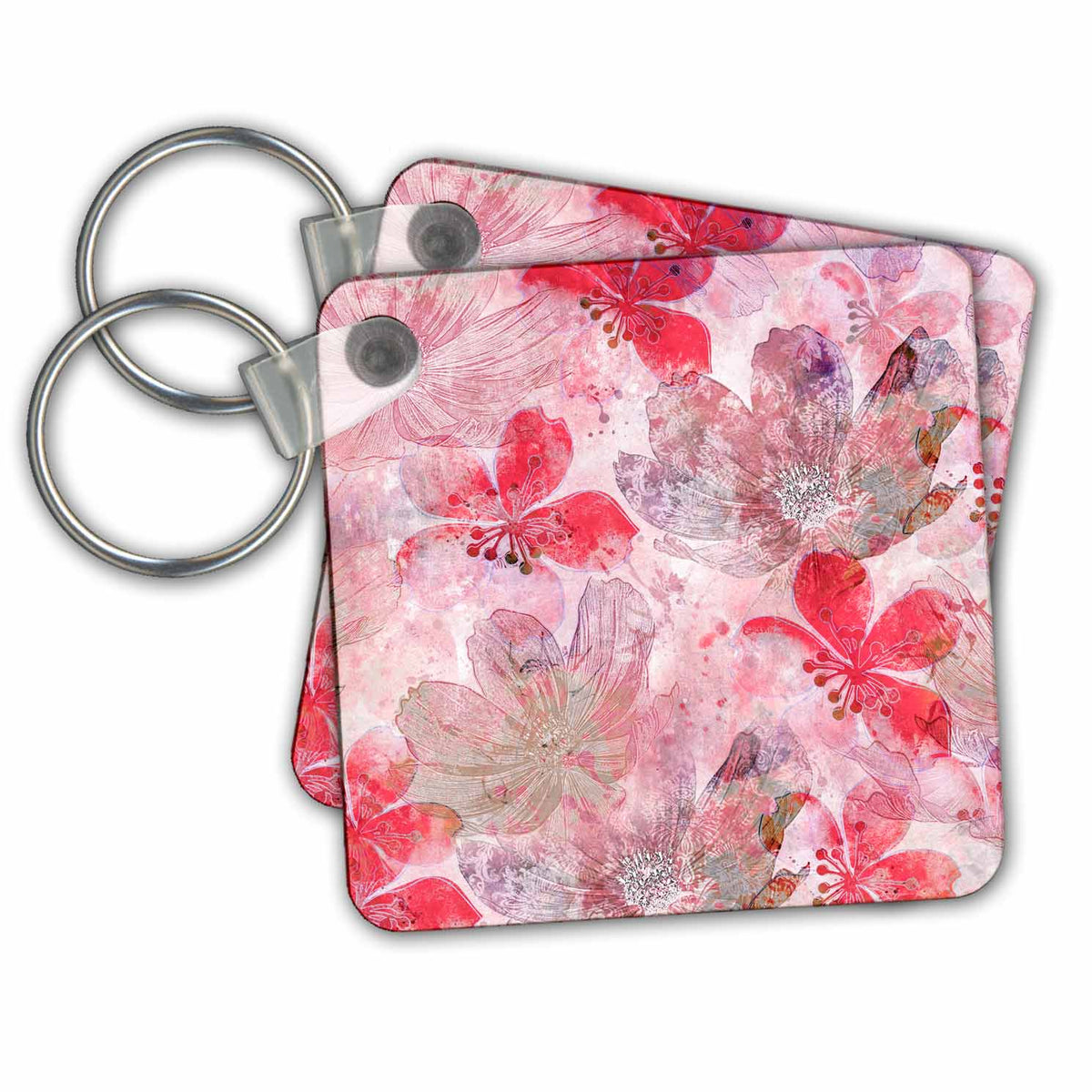 Key Chain - Abstract Flower Pattern In Soft Pastel Reds Art Illustration