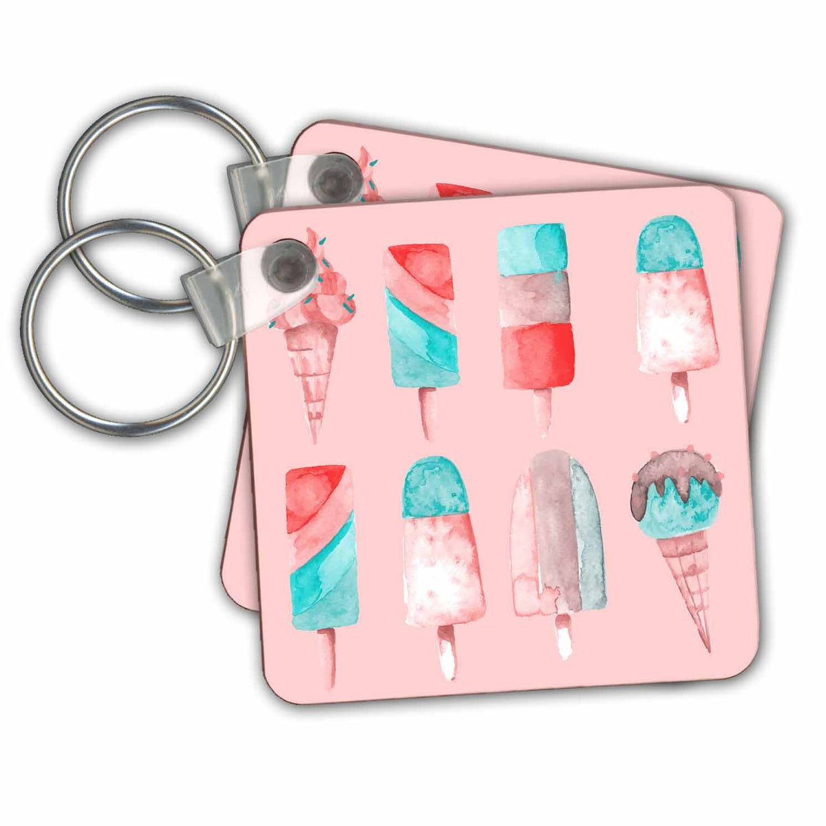Key Chain - Ice Cream Popsicle Pattern In Retro Pastel Colors Art Illustration